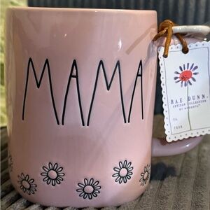 Rae Dunn Pink 'MAMA' Ceramic Mug with Daisy Trim